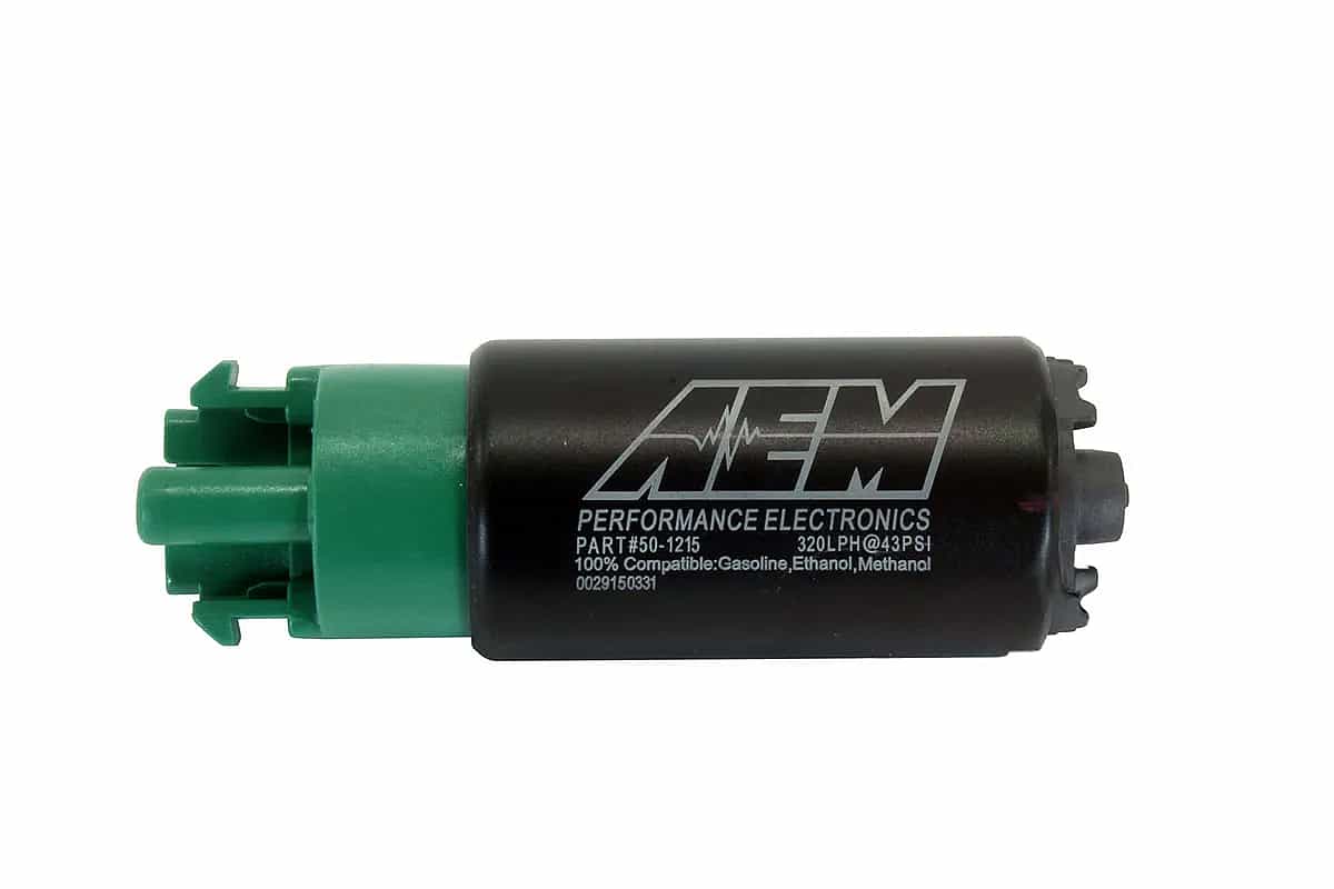320lph high flow fuel pump with hook and offset inlet AEM