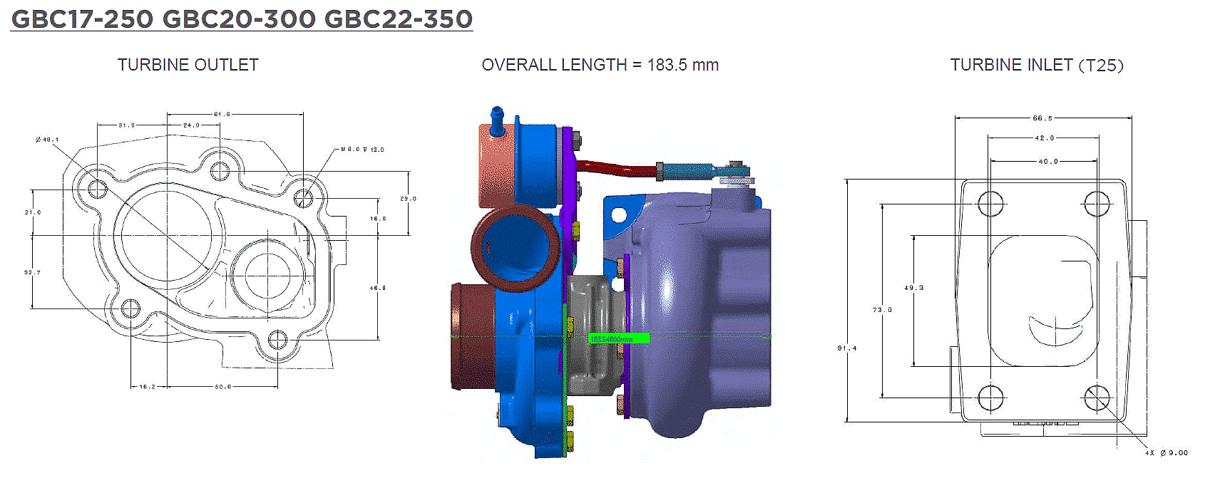 Garrett GBC17-250 Turbocharger 0.50 A/R IWG