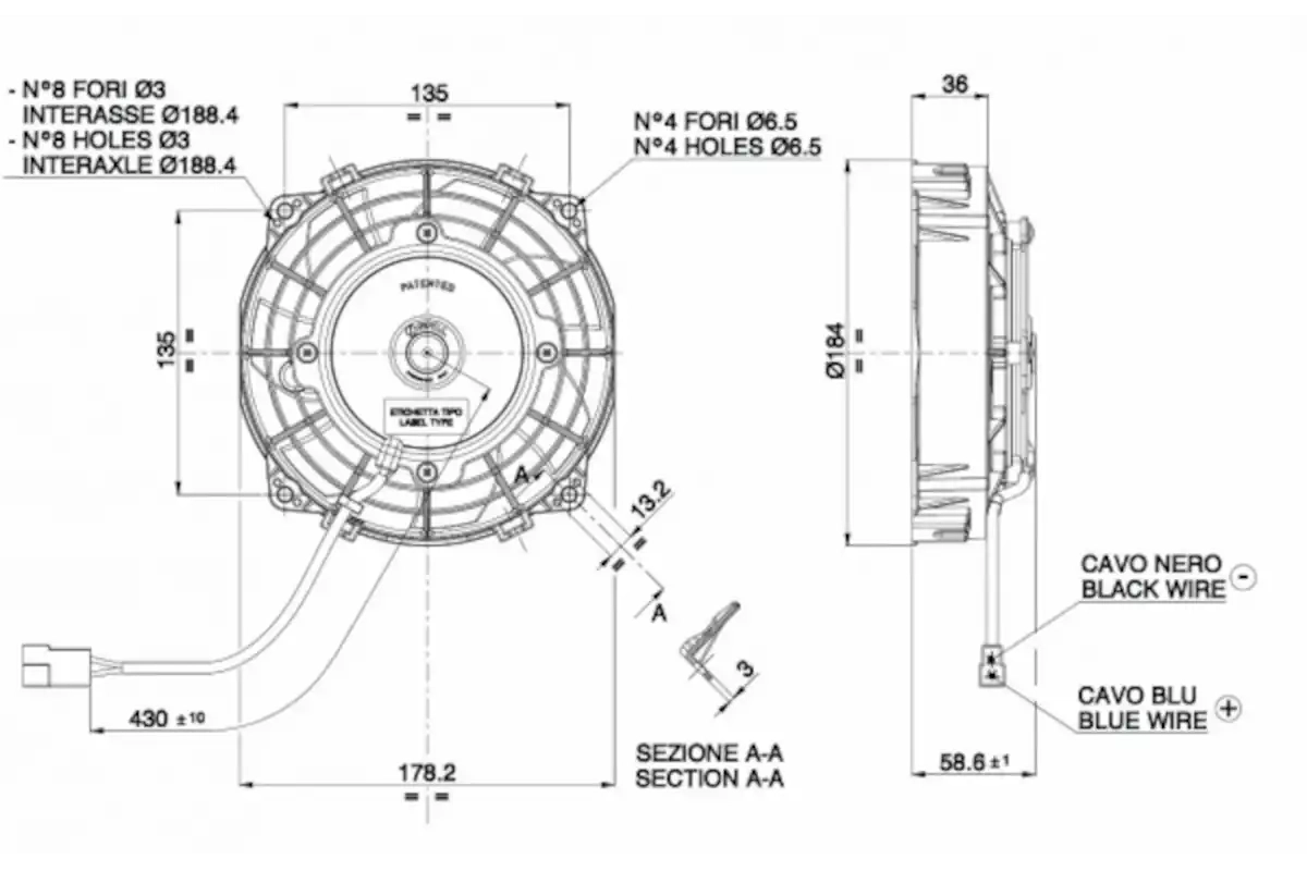 Radiator fan D184 - D167 suction SPAL