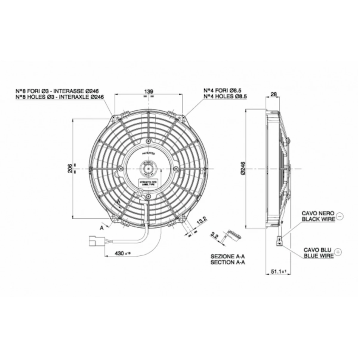 Radiator fan D247 - D225 blowing SPAL