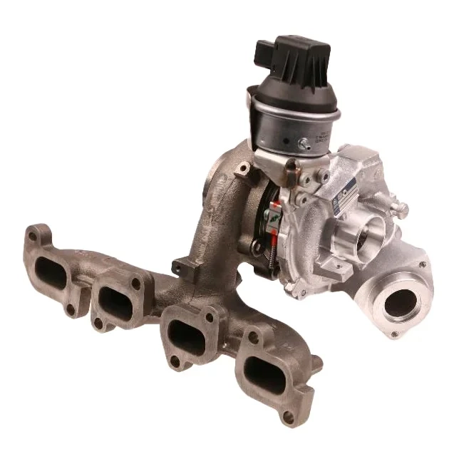 L’image montre le turbocompresseur BAR-TEK® upgrade 2.0 TDI VAG jusqu’à 220 PS avec collecteur d’échappement, en tant que turbocompresseur de remplacement et de mise à niveau puissant pour de nombreux véhicules VAG 2.0 TDI.