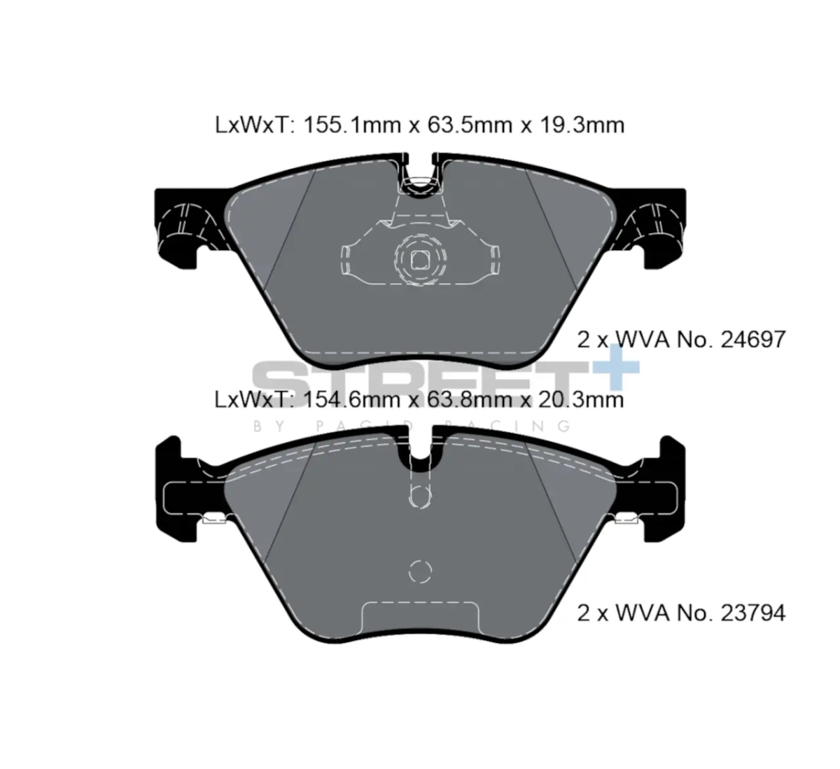 Plaquettes de frein racing VA T8089SP2001 Street+ PAGID adaptées pour BMW