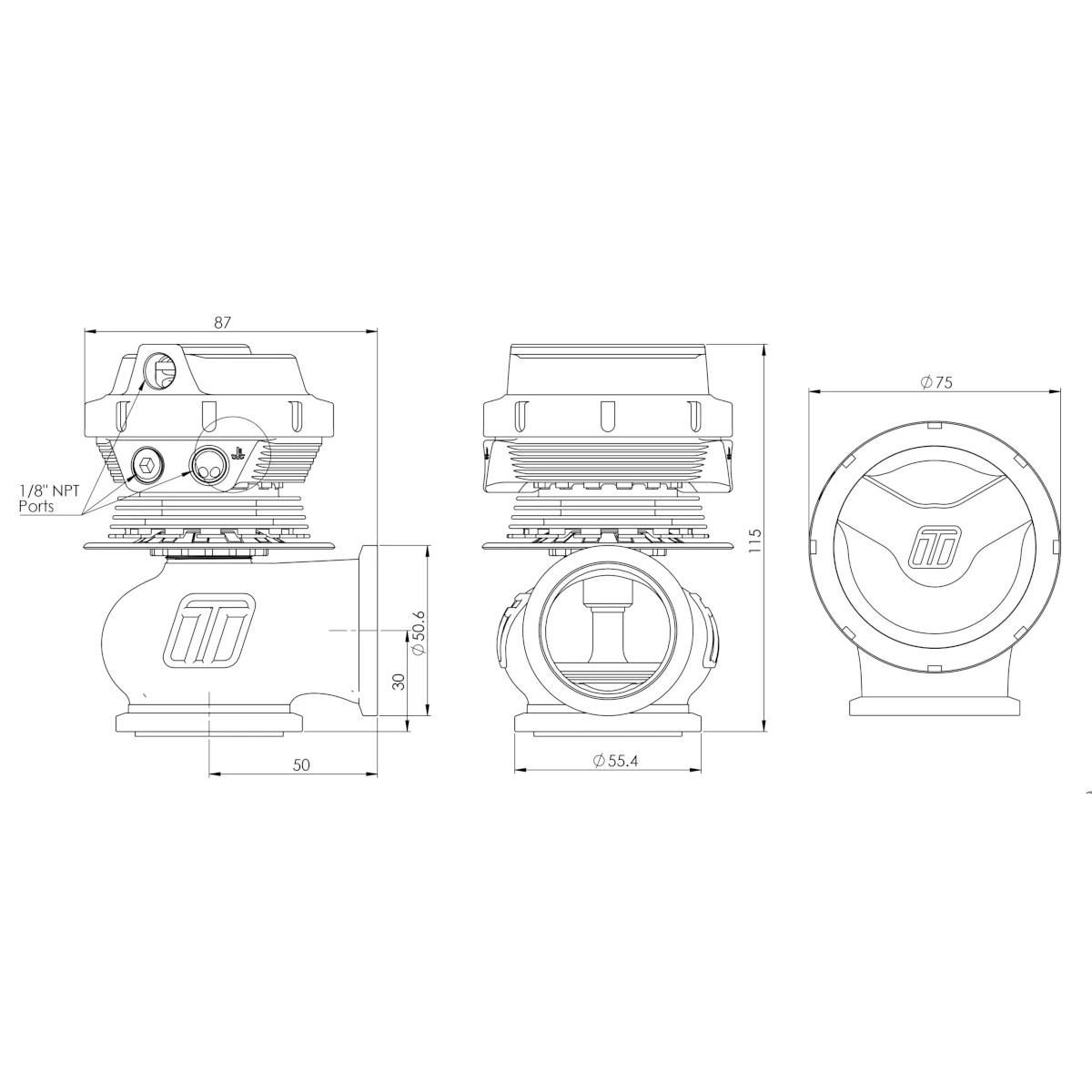 Turbosmart WG40M Technical Drawing
