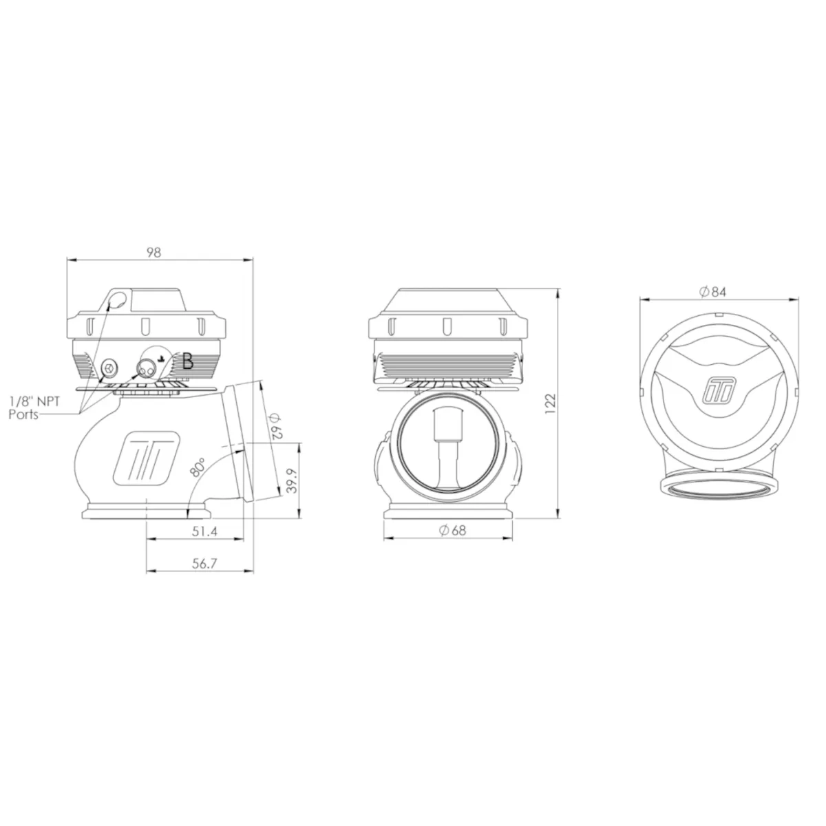 Turbosmart WG50CG Technical Drawing