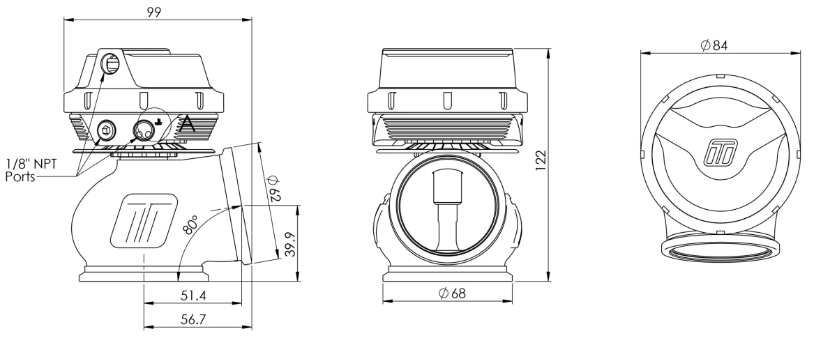 Turbosmart WG50 Technische Zeichnung