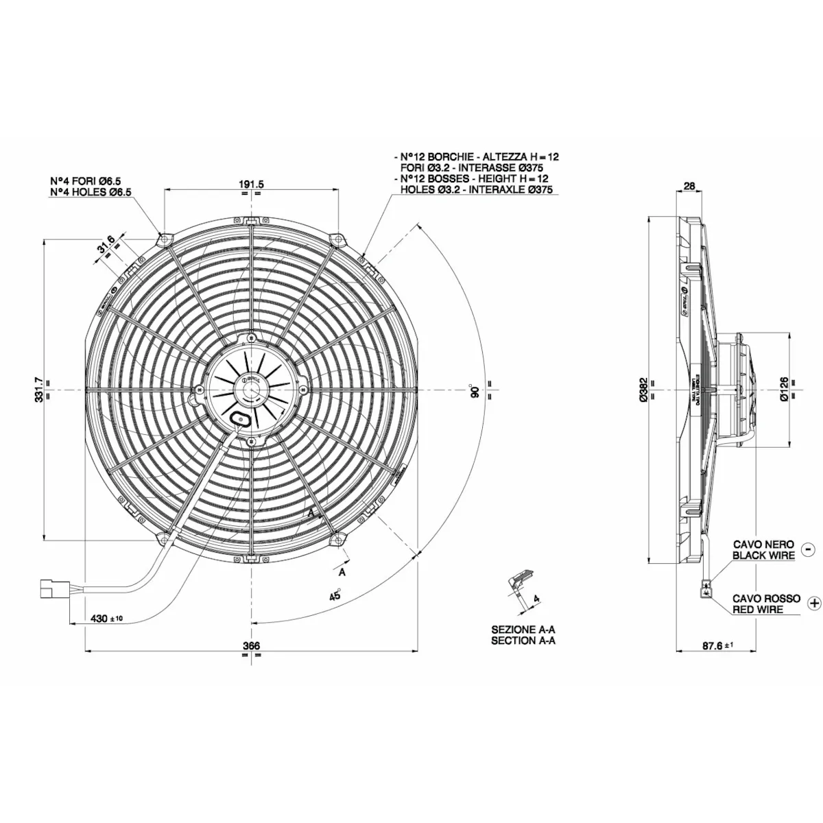 Ventilador de radiador D382 - D350 aspiración SPAL
