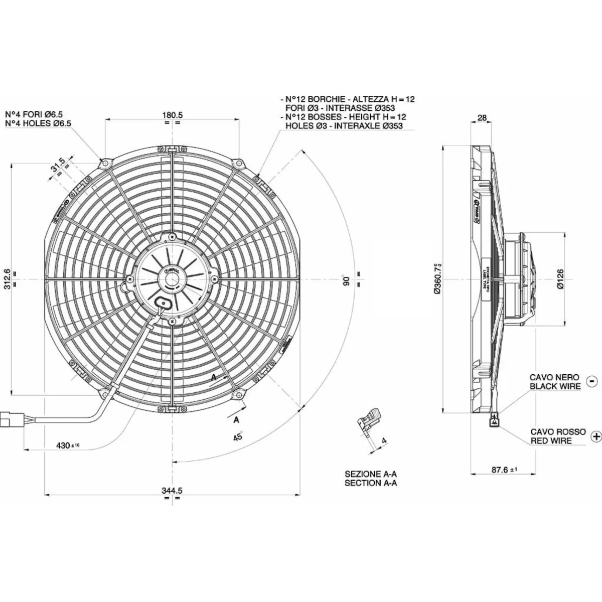 Radiator fan D360 - D330 suction SPAL
