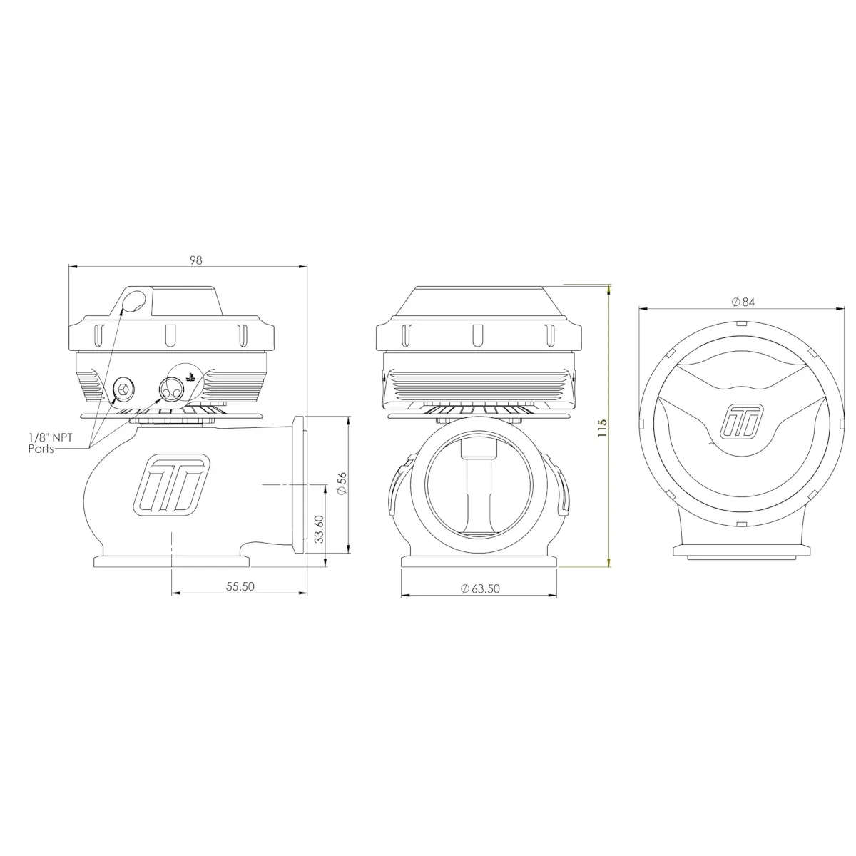 Turbosmart WG45CG Technical Drawing