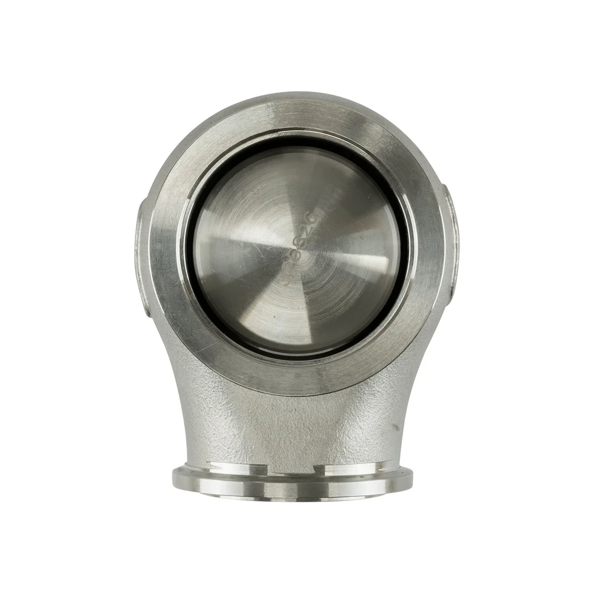 Frontansicht des Turbosmart GenV CompGate40HP High Pressure 2,4 bar Wastegate für präzise Ladedruckregelung im Motorsport