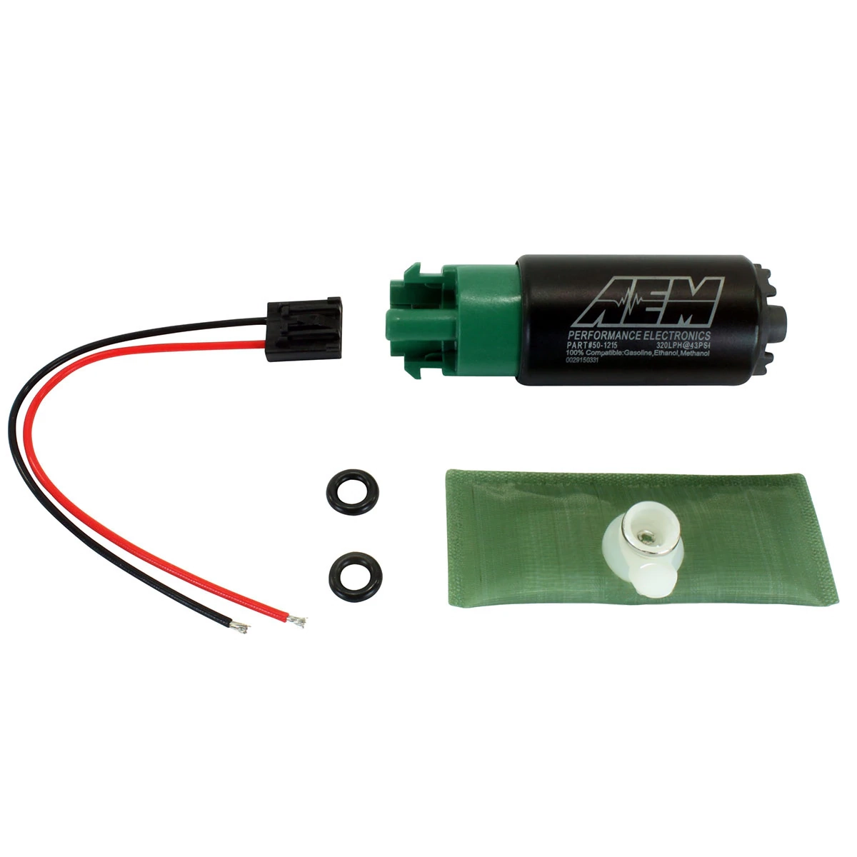 320lph High Flow fuel pump with hook and offset inlet AEM