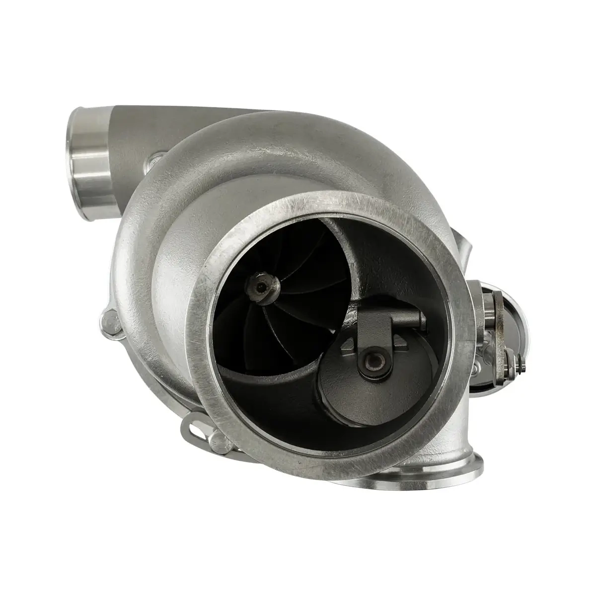 Front view of the Turbosmart 6466 TS-2 turbocharger with V-Band inlet and outlet, internal wastegate (IWG), single scroll and 0.82 A/R for 825 to 955 hp