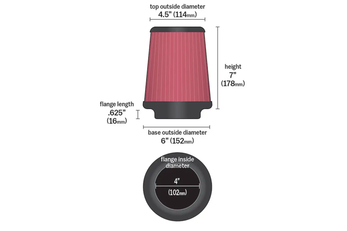 Konischer Turboladerluftfilter 102 mm K&N - RF-1015