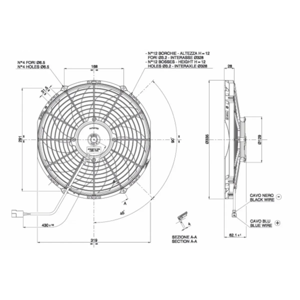 Radiator fan D336 - D305 suction SPAL