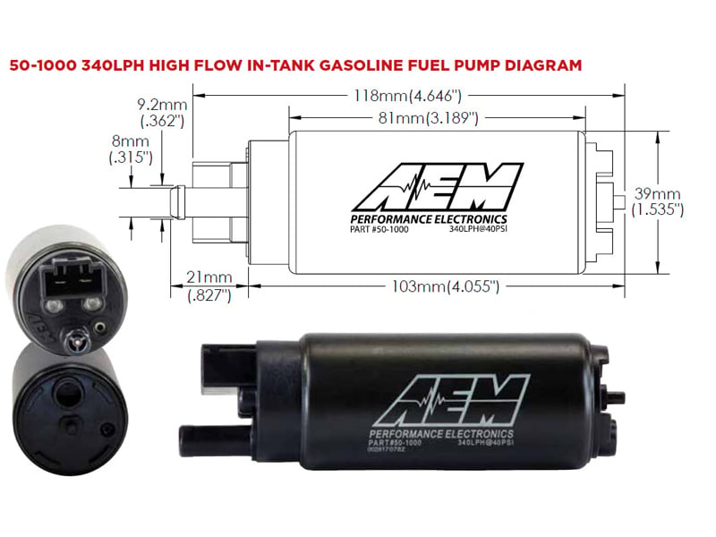 Bomba de gasolina de gran caudal 340 lph 50-1000 AEM