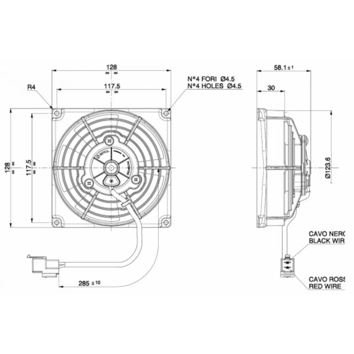 Ventilador de radiador D128 - D115 aspirante SPAL