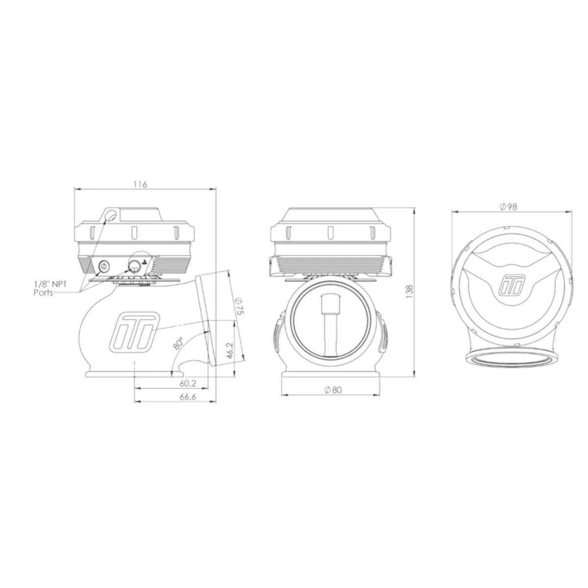Dibujo técnico de Turbosmart WG60CG