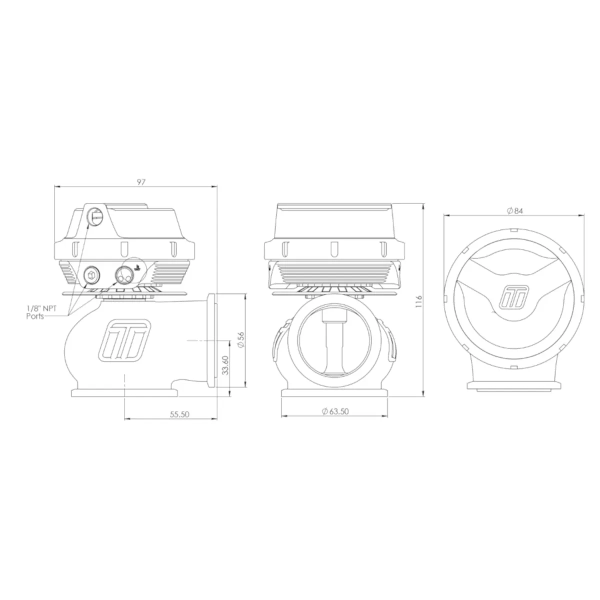 Turbosmart WG45 Technical Drawing