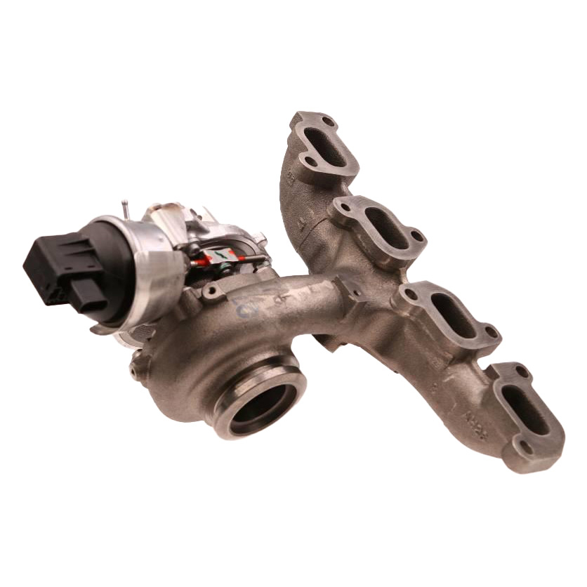 Abgebildet ist ein VAG 2.0 TDI Upgrade Turbolader mit Abgaskrümmer von BAR-TEK® für viele Fahrzeuge des VAG-Konzerns, geeignet als Serienersatz oder Performance-Upgrade bis 220 PS.
