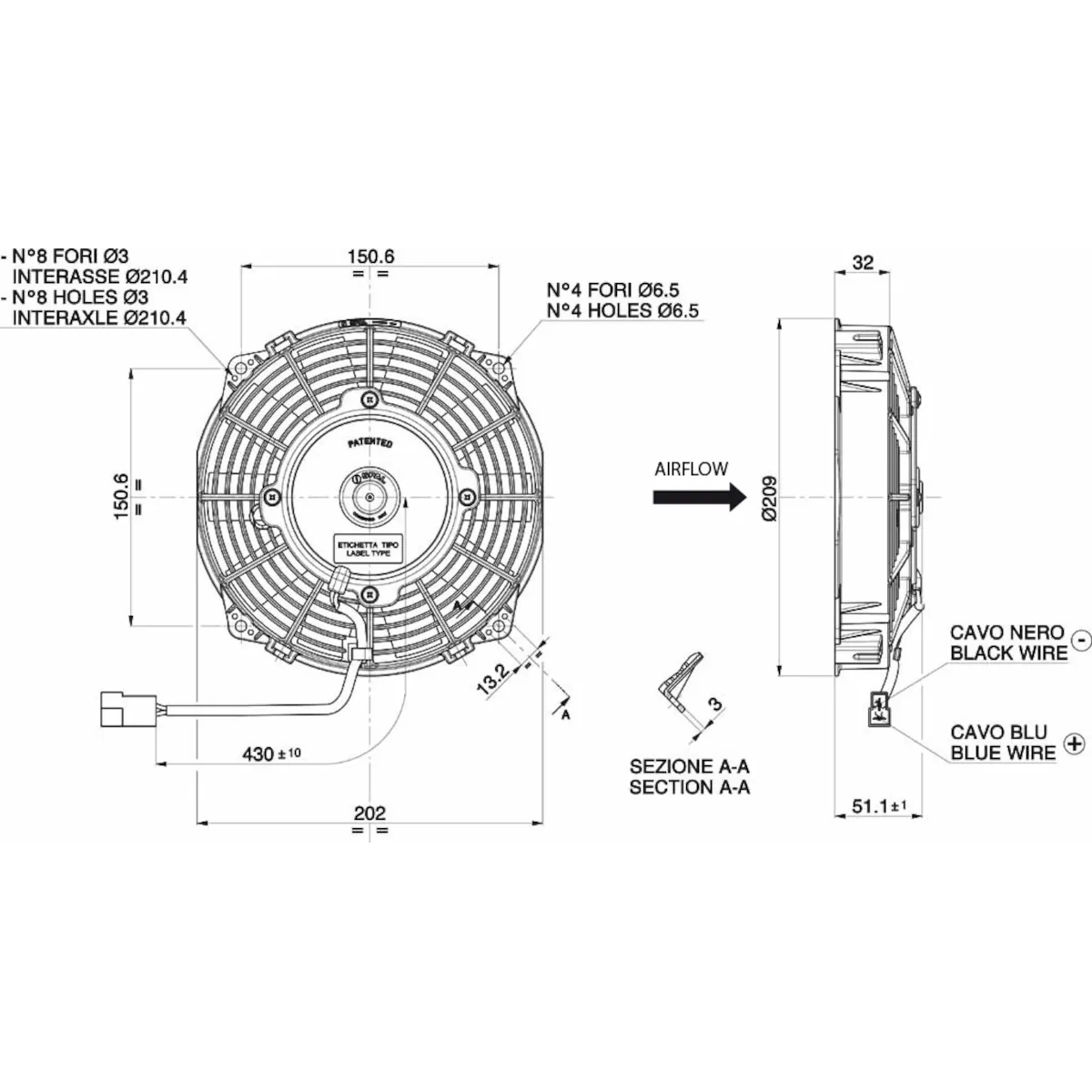 Radiator fan D210 - D190 suction SPAL