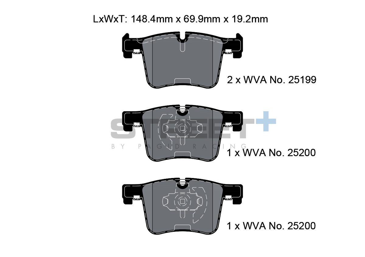 Pastillas de freno de competición VA T8113SP2001 Street+ PAGID adecuadas para BMW