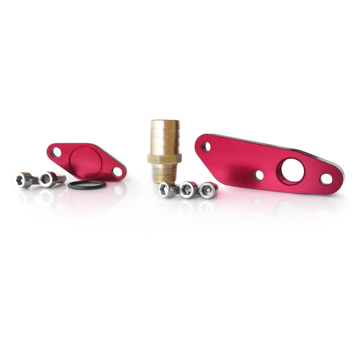 Kit de placas de cierre BAR-TEK® para el sistema de aire secundario del VW Golf 5 R32 con placas rojas de aluminio, racor de manguera, junta tórica y tornillos