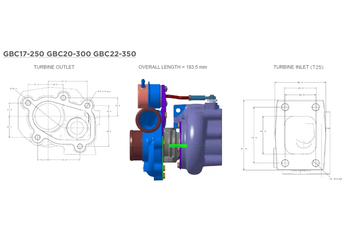 Garrett GBC17-250 Turbocharger 0.50 A/R IWG