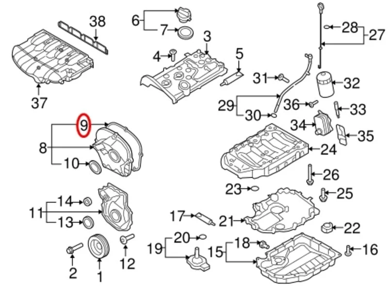 2.0L TSI EA888 Gen.3 MQB Dichtung Steuergehäusedeckel