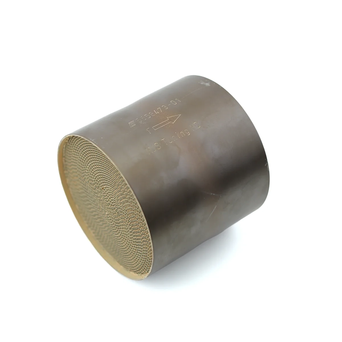 Shown is the HJS universal sport catalytic converter, 200 cell metal cat made of stainless steel, suitable for welding into the exhaust system, with reduced back pressure for high-performance and tuned engines.