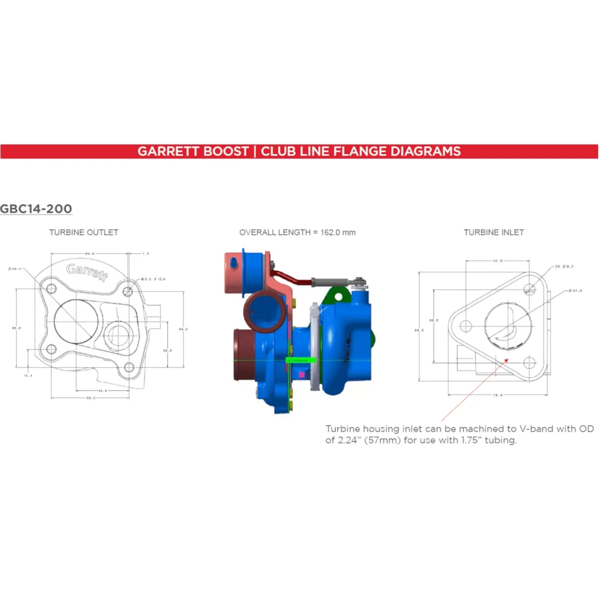 Garrett GBC14-200 Turbocharger 0.45 A/R IWG