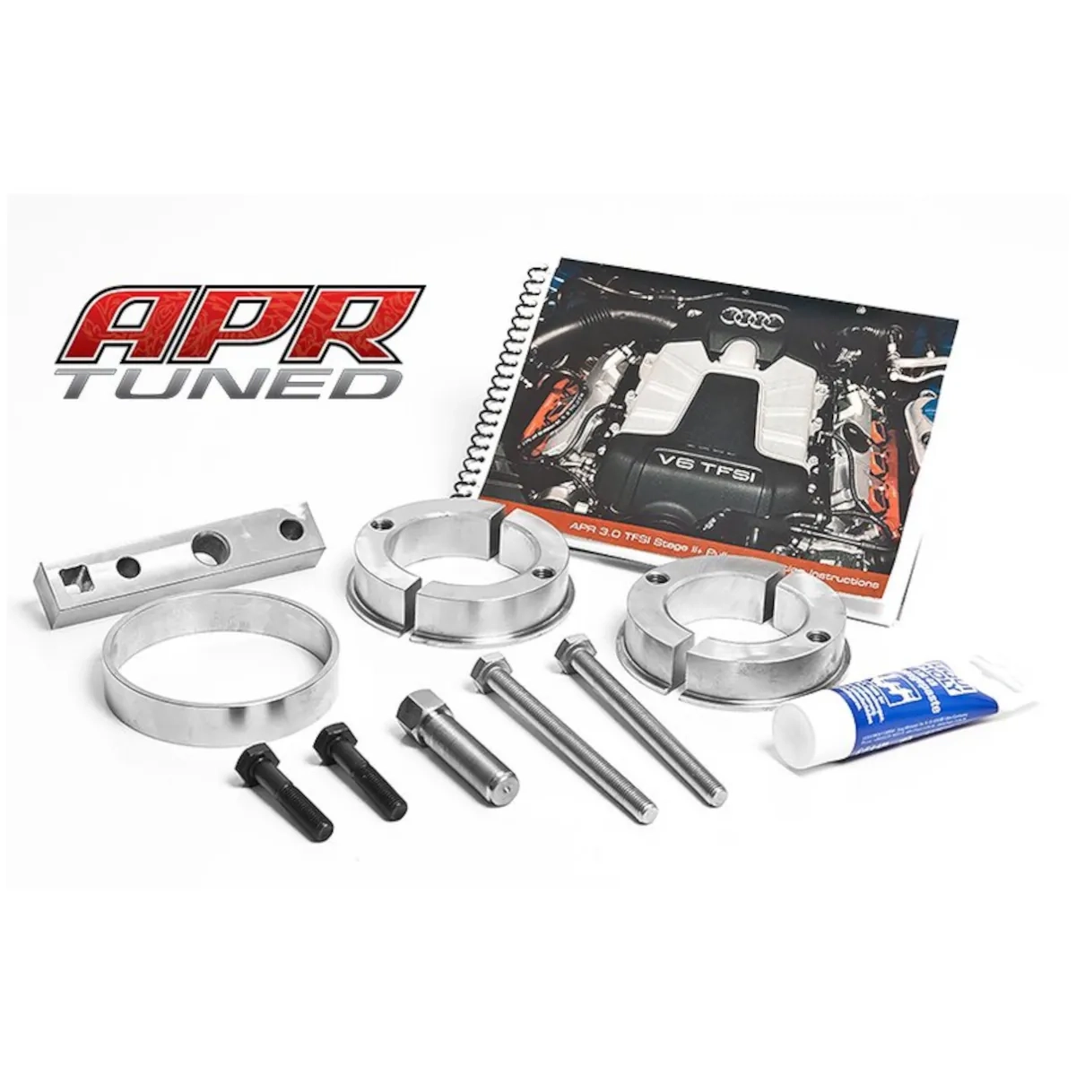 APR Montage-Kit für Pulley Upgrade Kit am 3.0L TFSI im Audi S4 und S5 mit Spezialwerkzeug, Schrauben, Montagepaste und Anleitung zur sicheren Kompressorrad-Montage