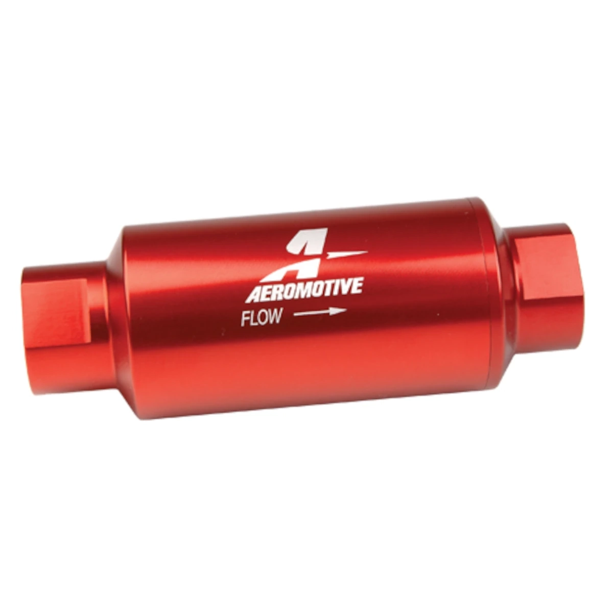Aeromotive Benzinfilter 10 Micron 10AN aus rotem Billet-Aluminium, Inline-Kraftstofffilter mit hoher Flowrate für Benzin, E85 und Alkohol
