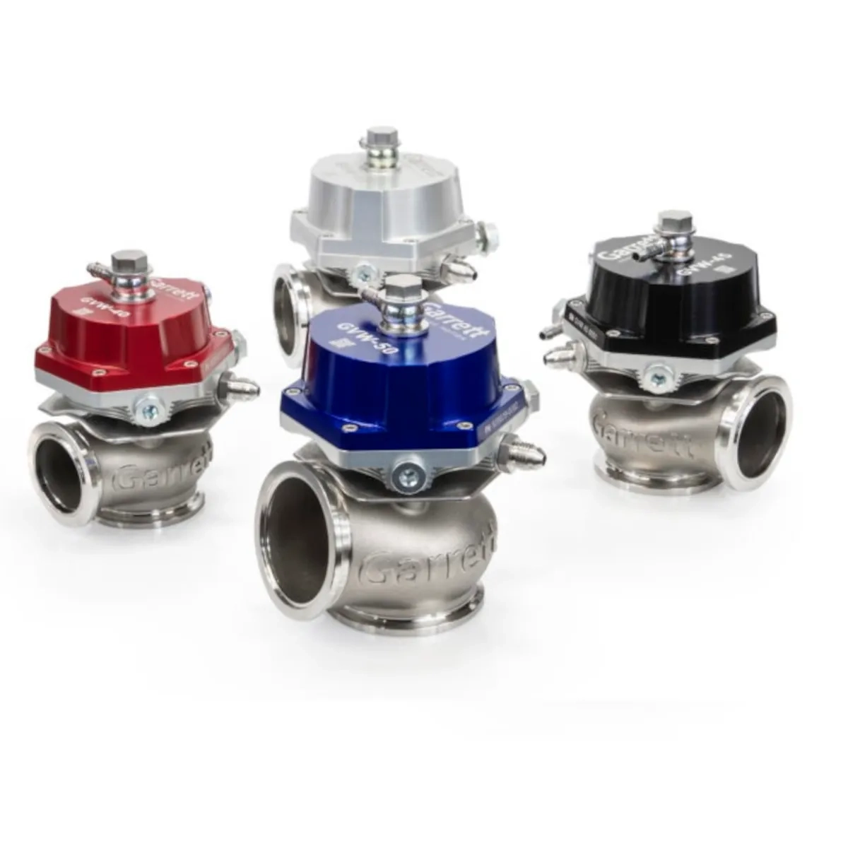 Kit de wastegate externo Garrett GVW 60 mm en plata, imagen del producto con varias opciones de color para un control preciso de la presión de sobrealimentación y alta resistencia térmica en motorsport