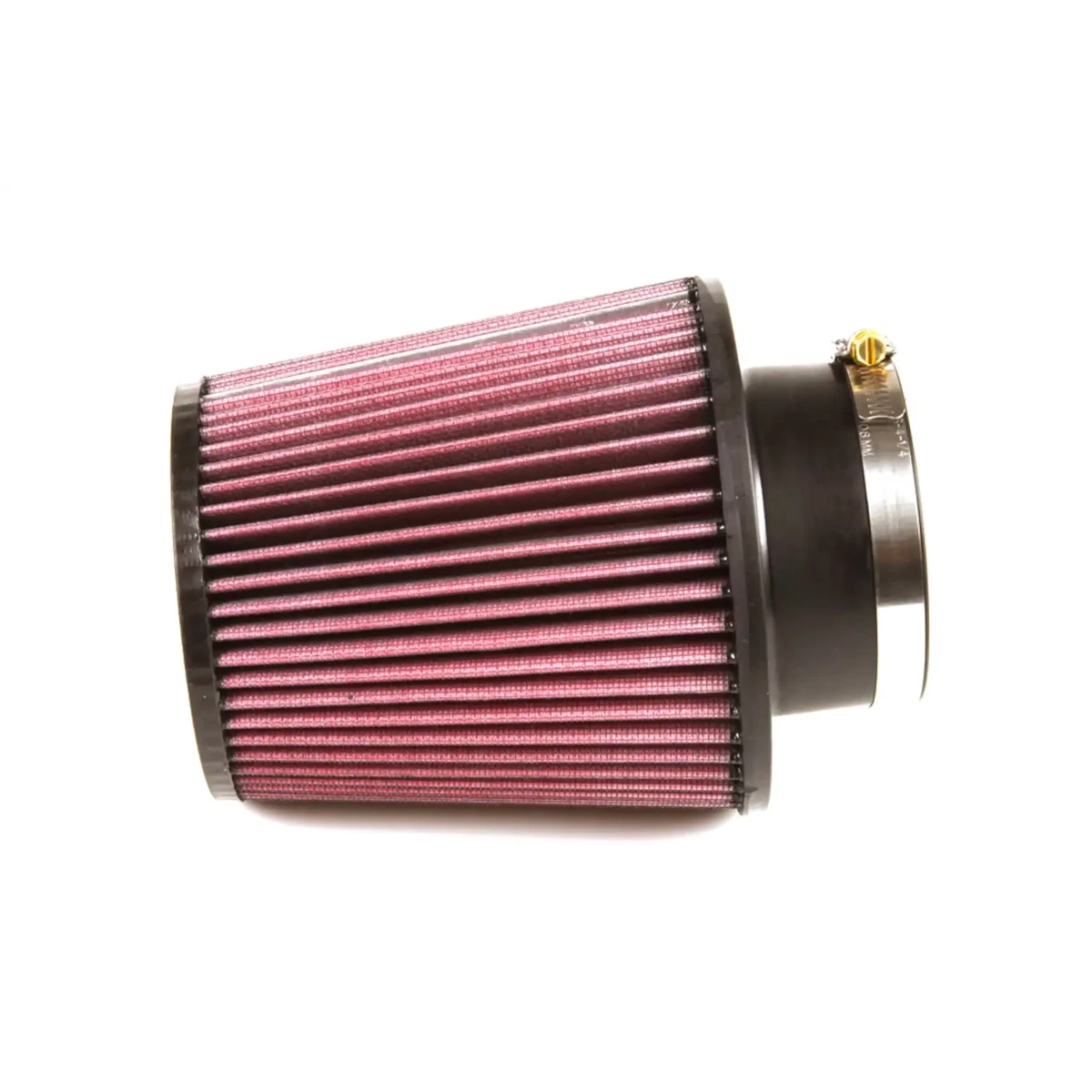Abgebildet ist der konische K&N Turboladerluftfilter RE-0950 mit 89 mm Flanschdurchmesser und Befestigungsschelle für nachgerüstete Turboanlagen und modifizierte Turbomotoren.