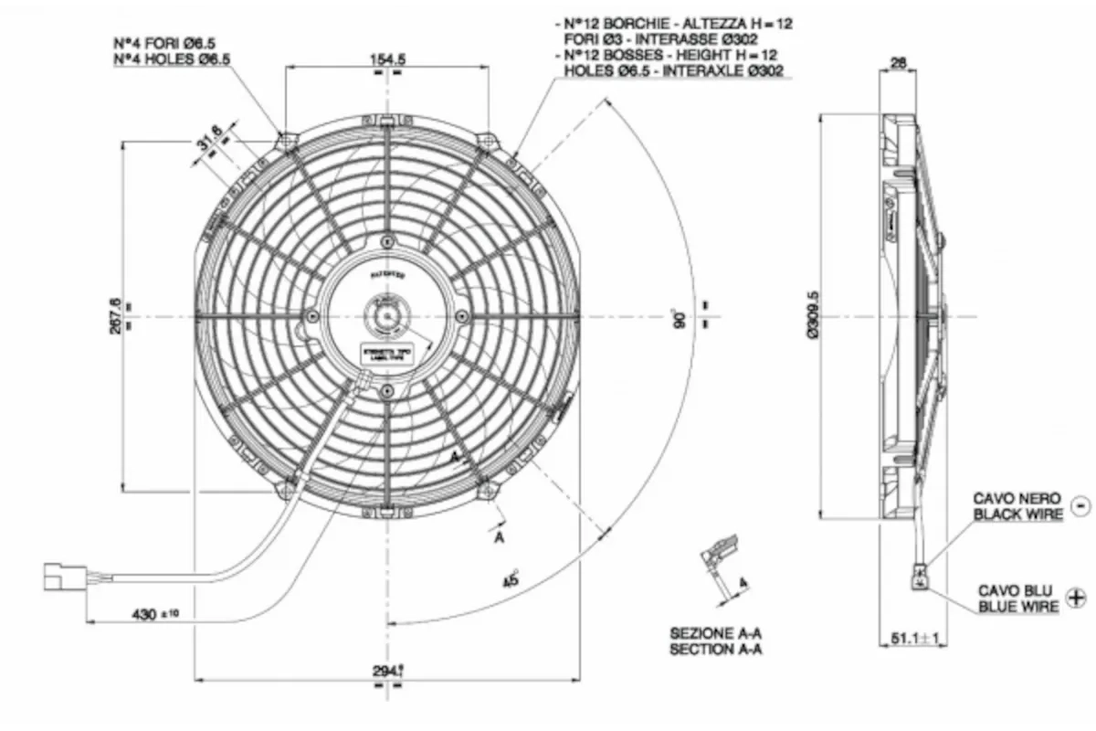 Ventilador de radiador D310 - D280 soplante SPAL