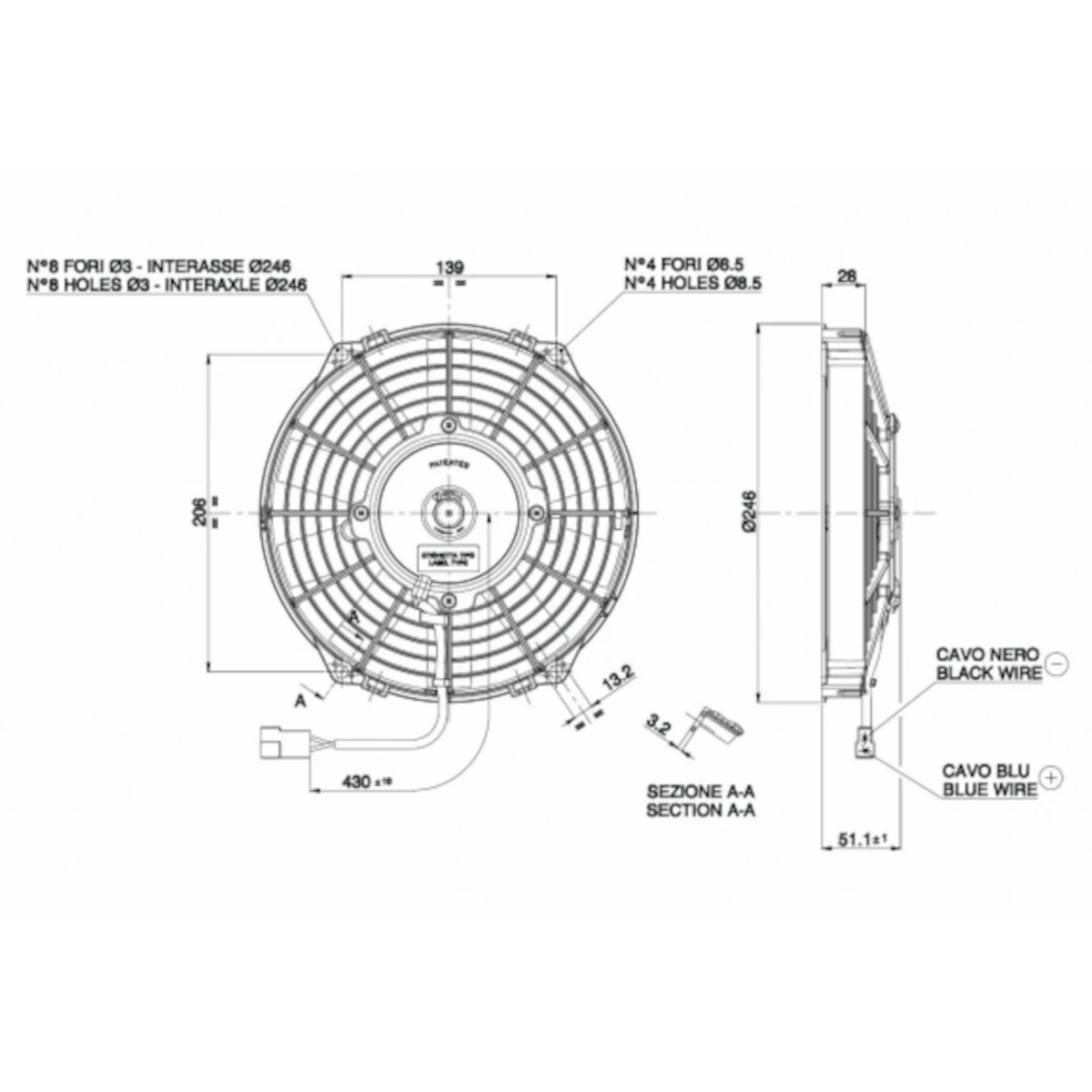 Radiator fan D247 - D225 suction SPAL